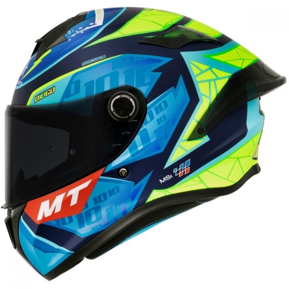 Capacete Mt Targo S Diogo Moreira C7, Azul/verde Fosco