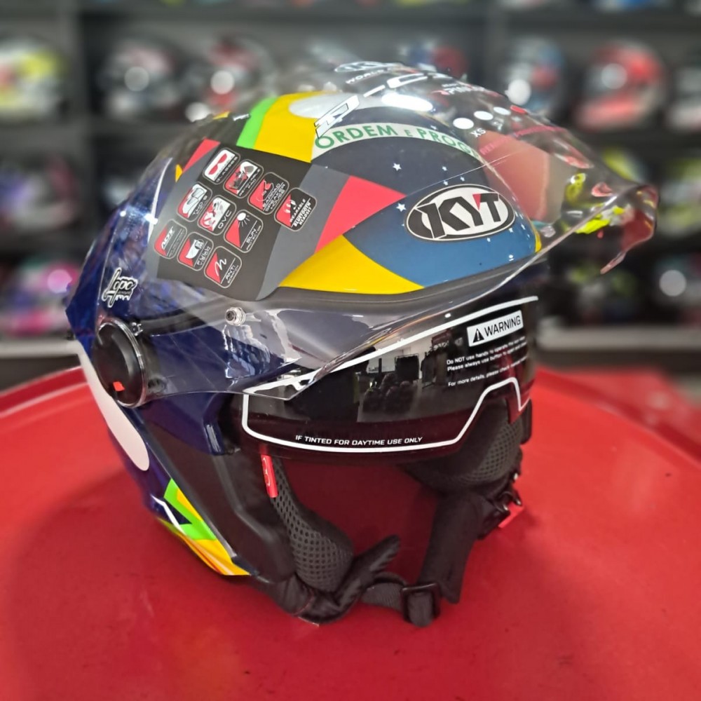 Capacete Kyt D-city Diogo Moreira 2024 Azul/amarelo (aberto)